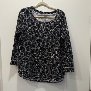 Talbots Black and White Floral Blouse
